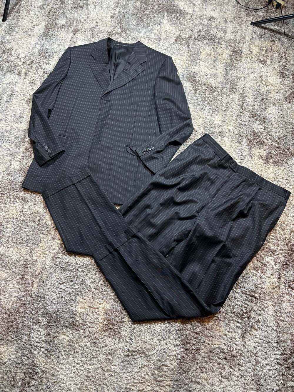 Corneliani Pinstripe Virgin Wool Suit and pants Made in Italy size 56R